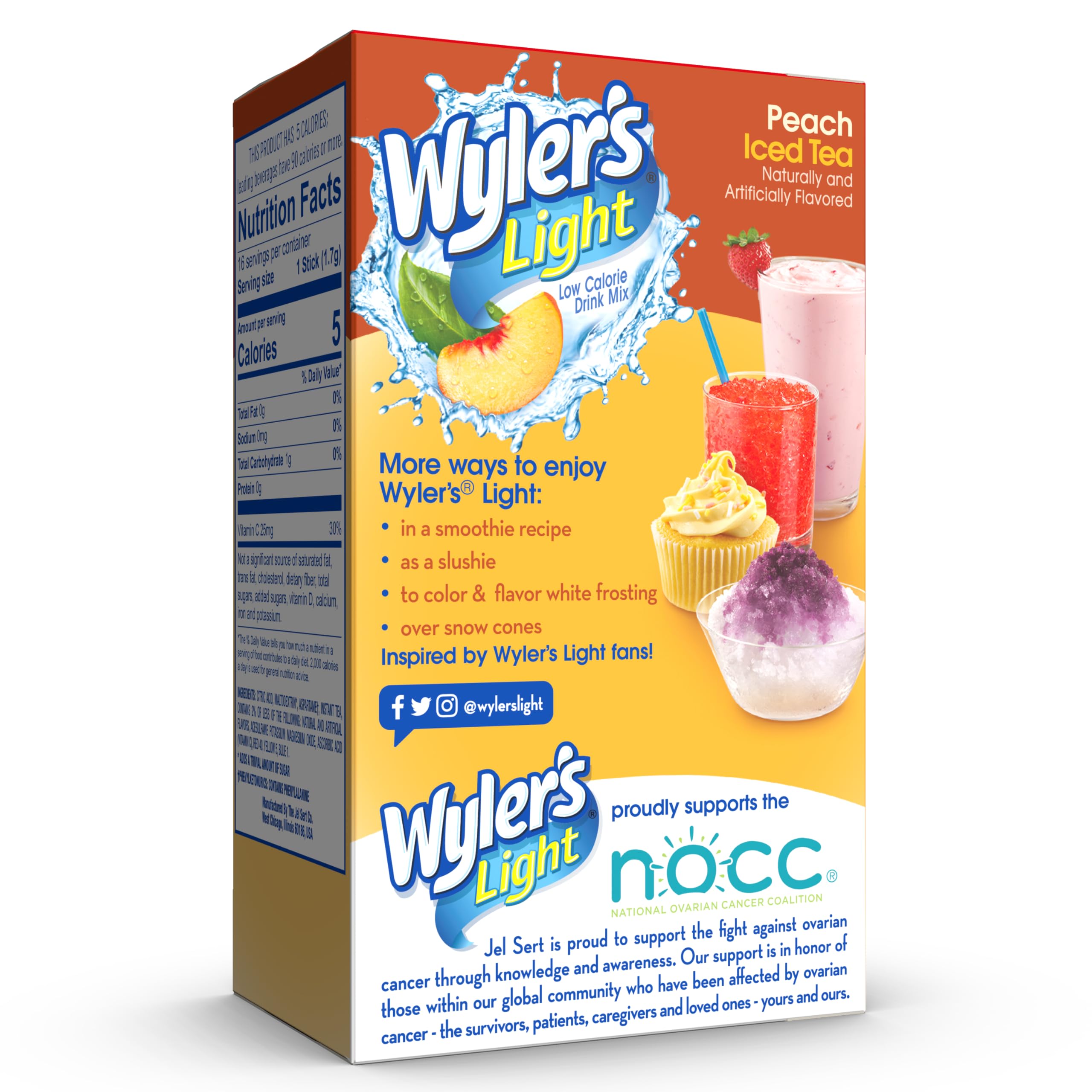 Glass of Wyler's Light Peach Iced Tea ready to sip for a refreshing break.