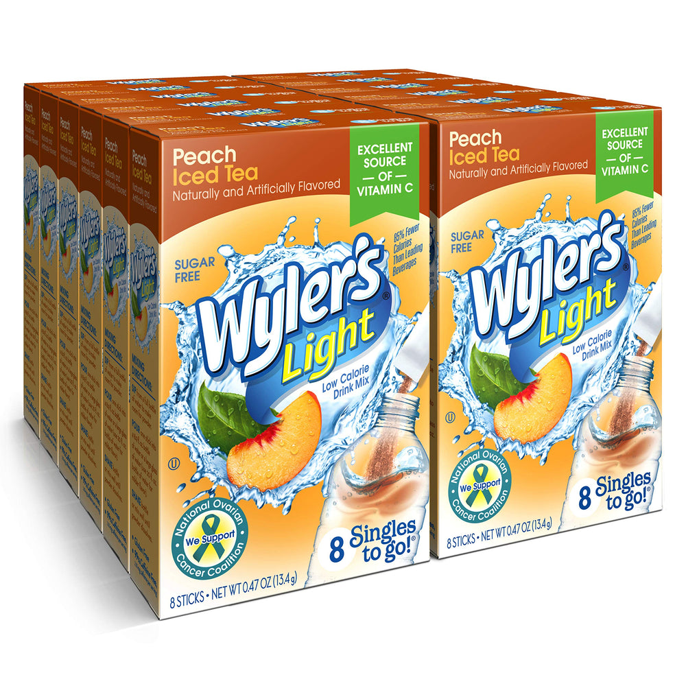 Wyler's Light Peach Iced Tea packets for on-the-go hydration.