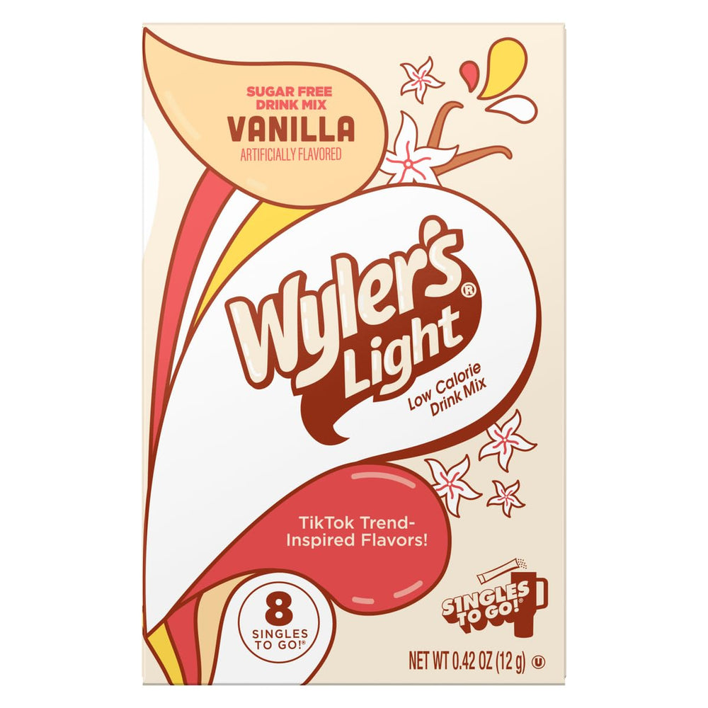 Wyler's Light Vanilla drink in a glass demonstrates ready-to-enjoy vanilla flavor.