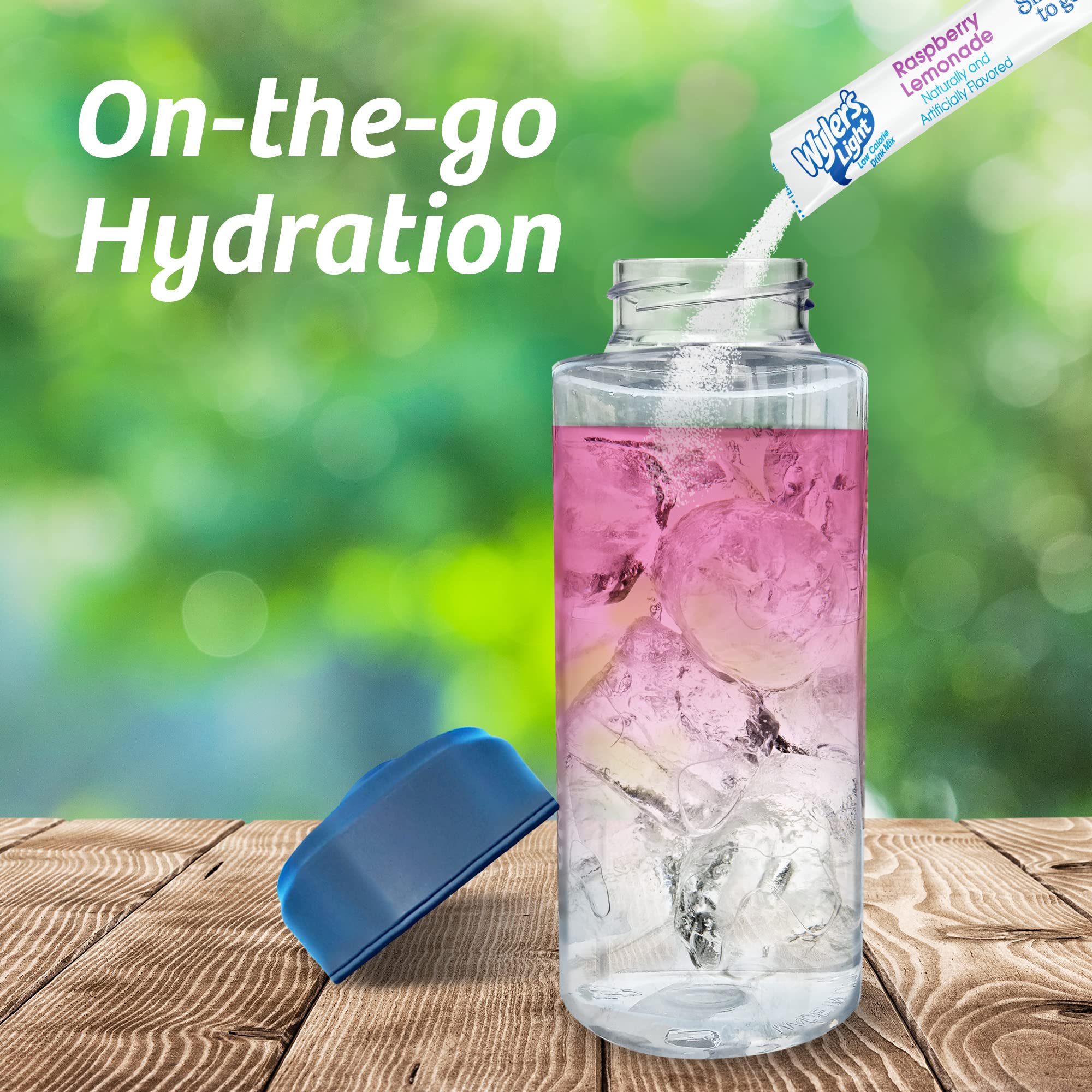 Wyler's Light water bottle with packet added for on-the-go flavor.