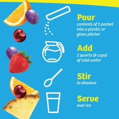 Wyler's Light water drink mix being stirred in a glass, showcasing quick, convenient flavor.