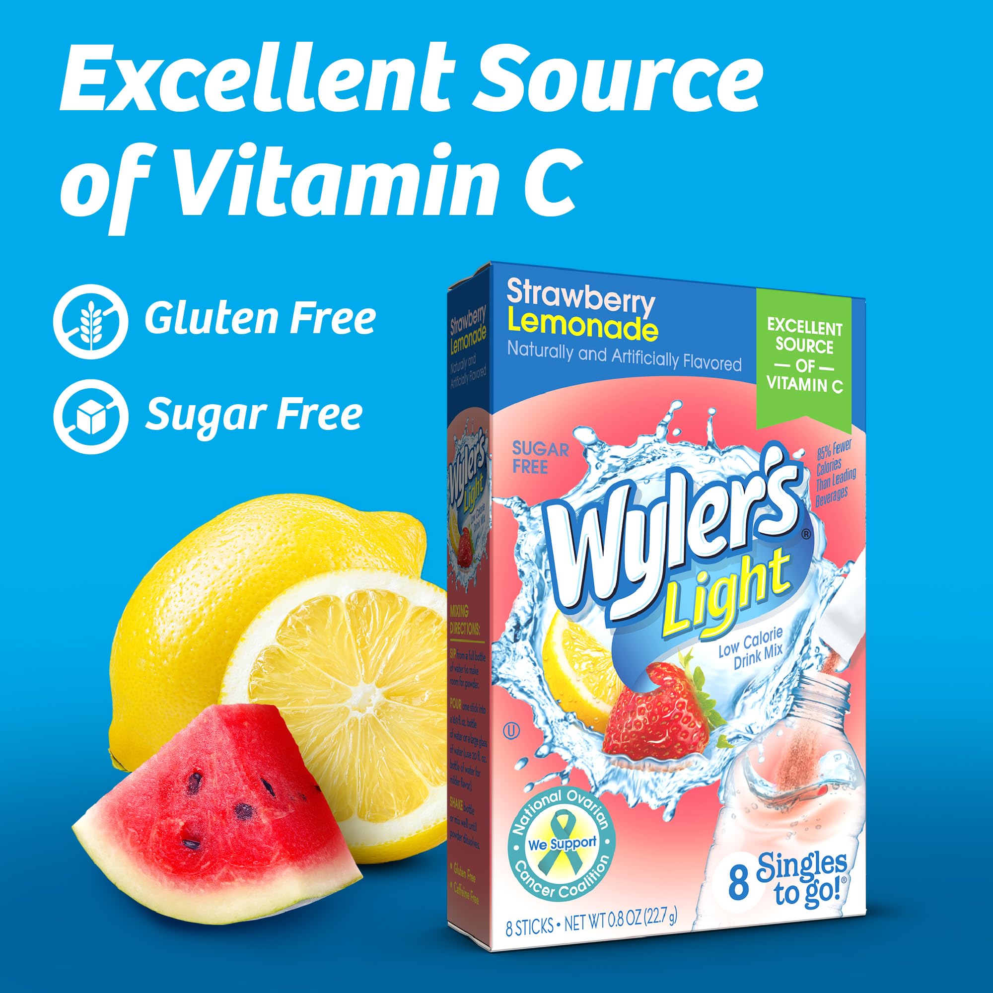 Glass of water with Wyler's Light Watermelon Lemonade mix for quick flavor