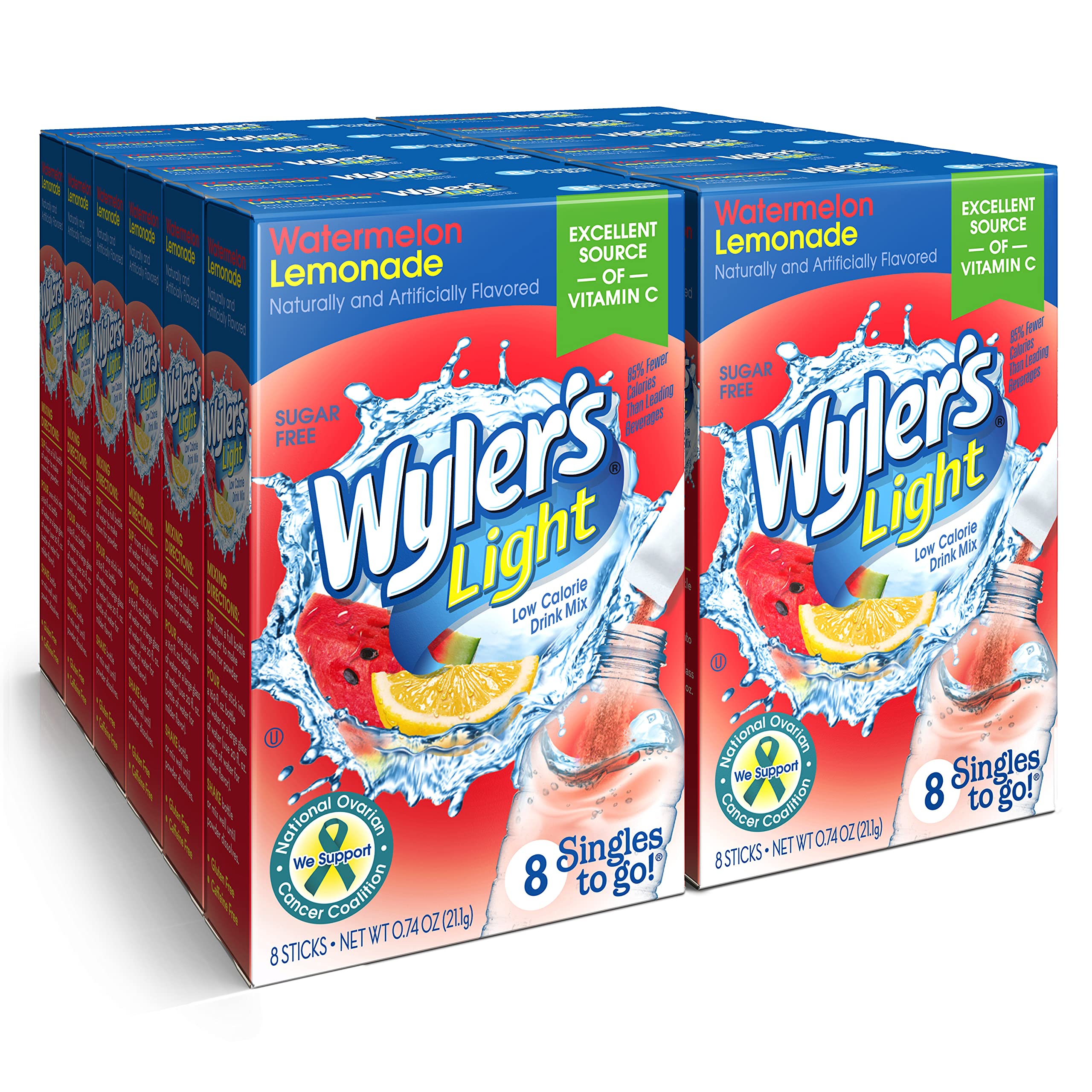 Wyler's Light Watermelon Lemonade packet being poured into water for a refreshing boost
