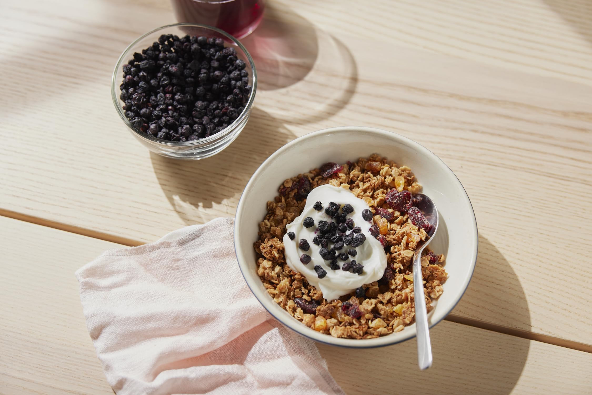 Wyman's dried blueberries topping for yogurt, granola, and salads.