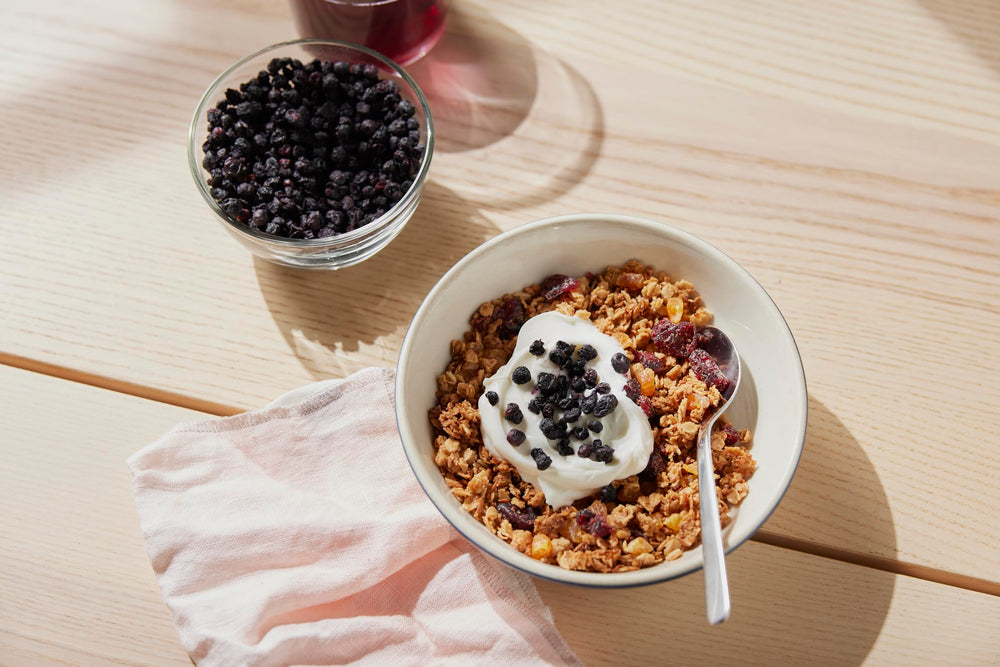 Wyman's dried blueberries topping for yogurt, granola, and salads.