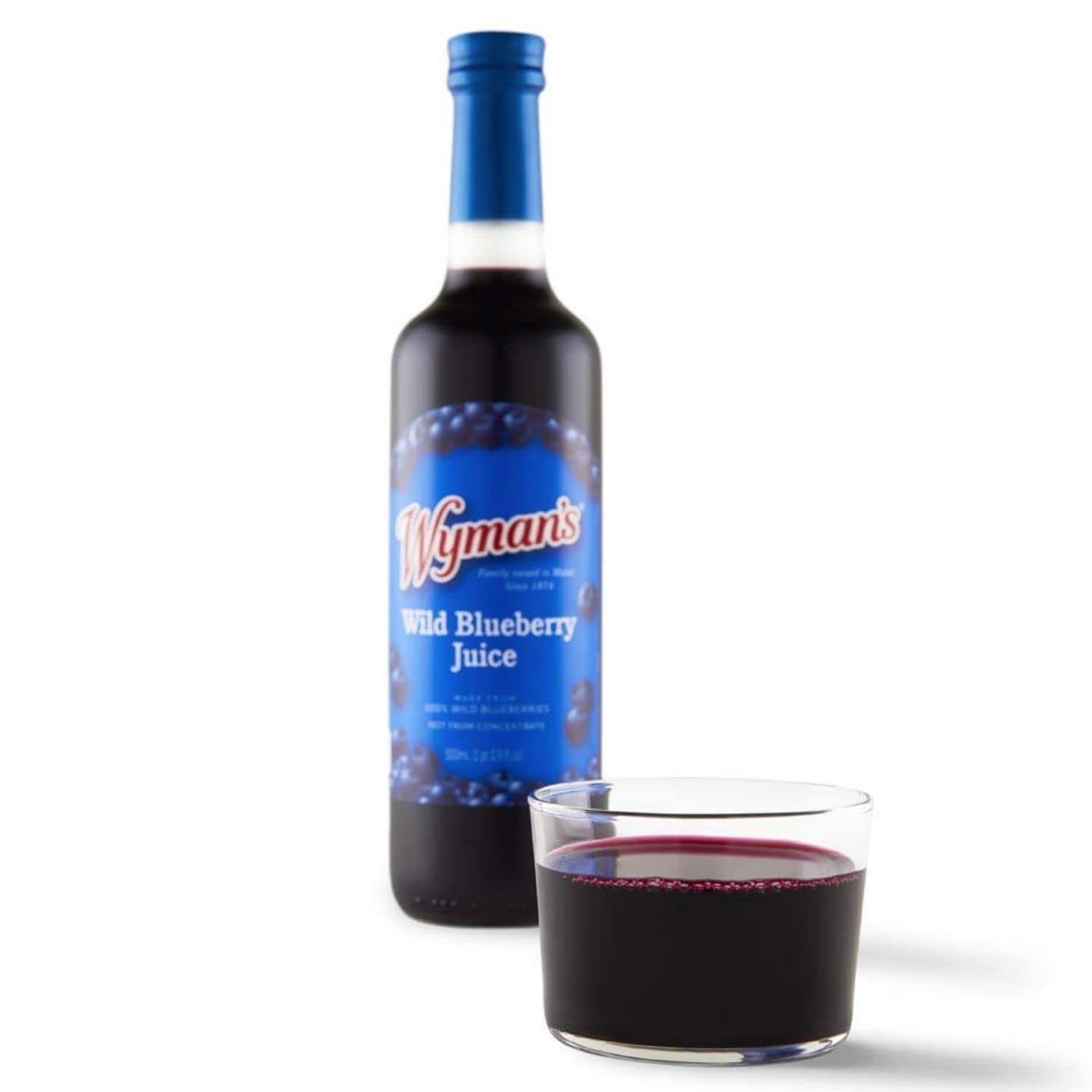 Wyman’s Wild Blueberry Juice glass bottle highlights premium packaging for everyday refreshment.