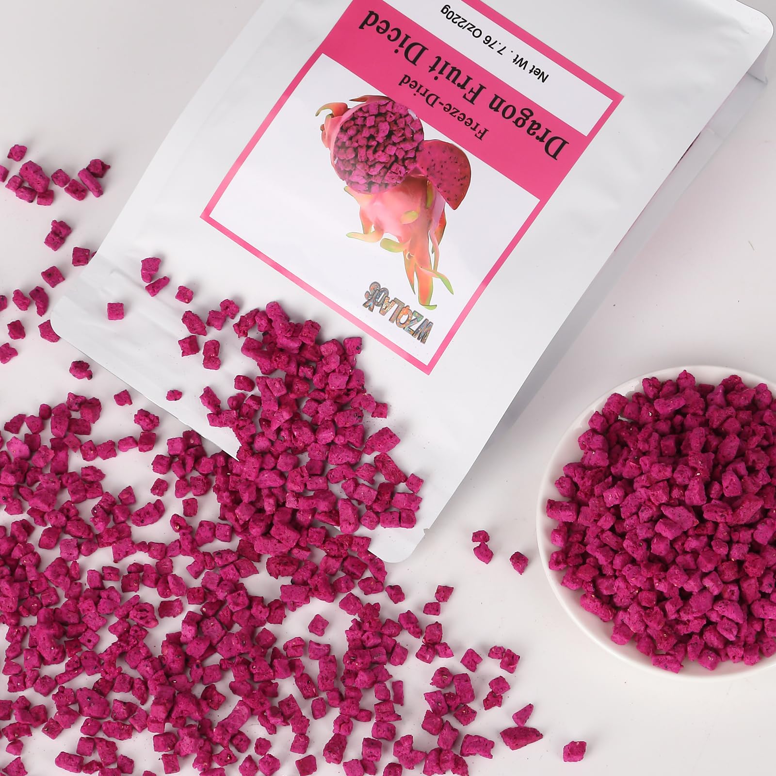 WZQLAOYS dragon fruit cubes closeup showing crisp texture and vibrant color.