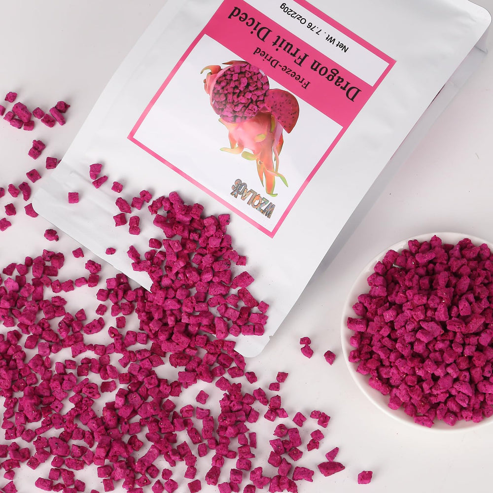 WZQLAOYS dragon fruit cubes closeup showing crisp texture and vibrant color.