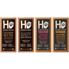 X-Zone Chocolate Bar Variety Pack with four dark bars, vegan and gluten-free, no dairy.