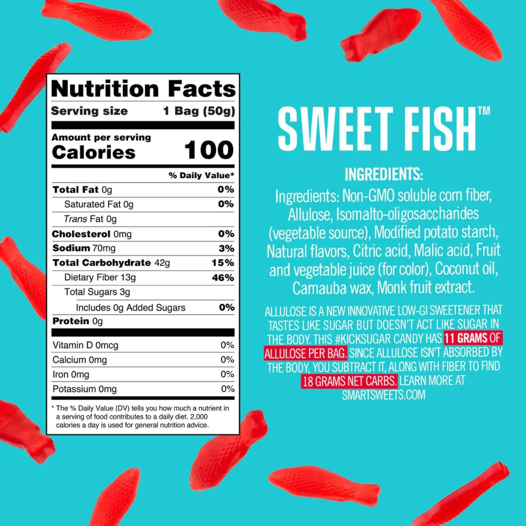 Per-bag nutrition: 3 g sugar and 100 calories in each SmartSweetts gummy bag.