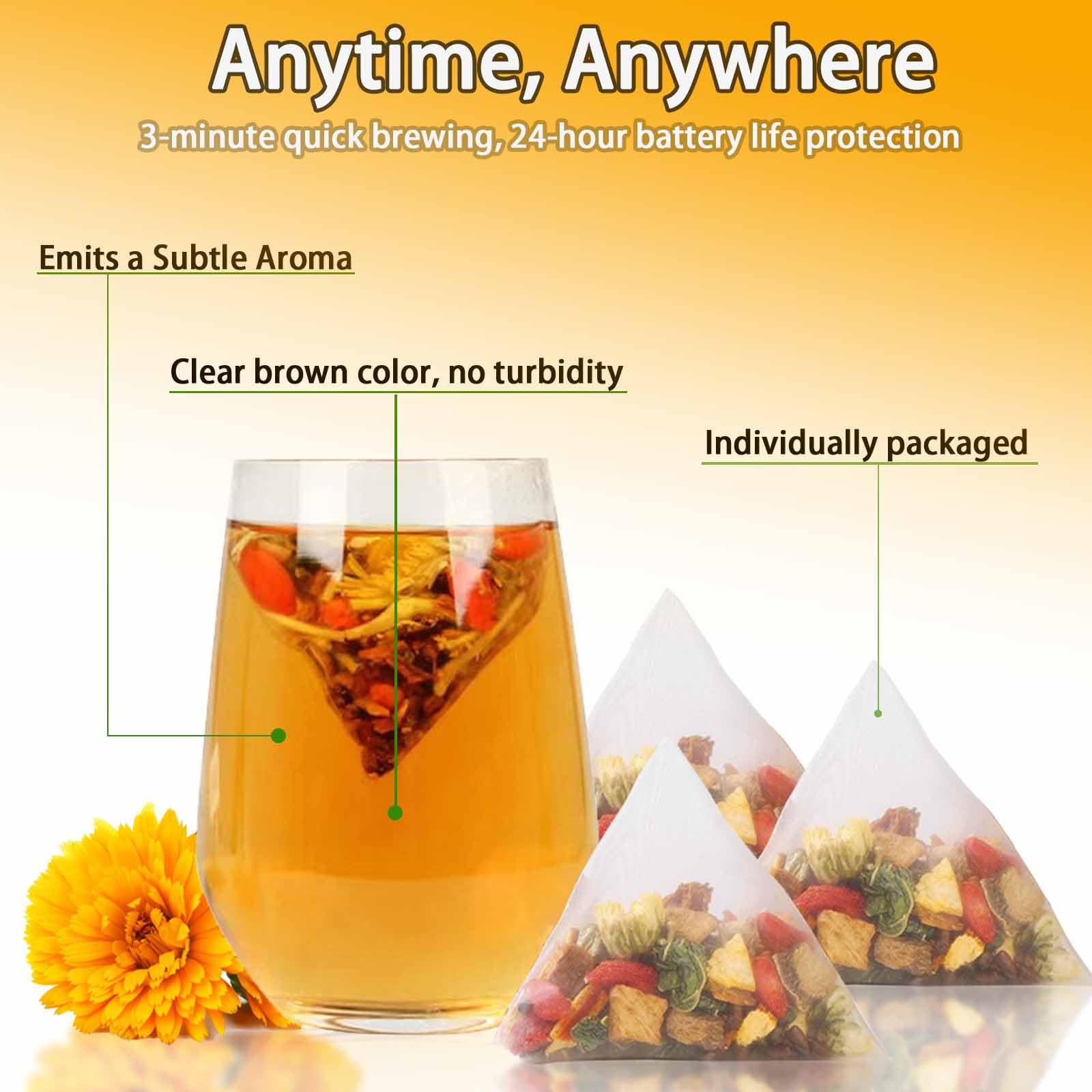 XICOFISS Goji Berry Chrysanthemum Tea cup with steam and color.