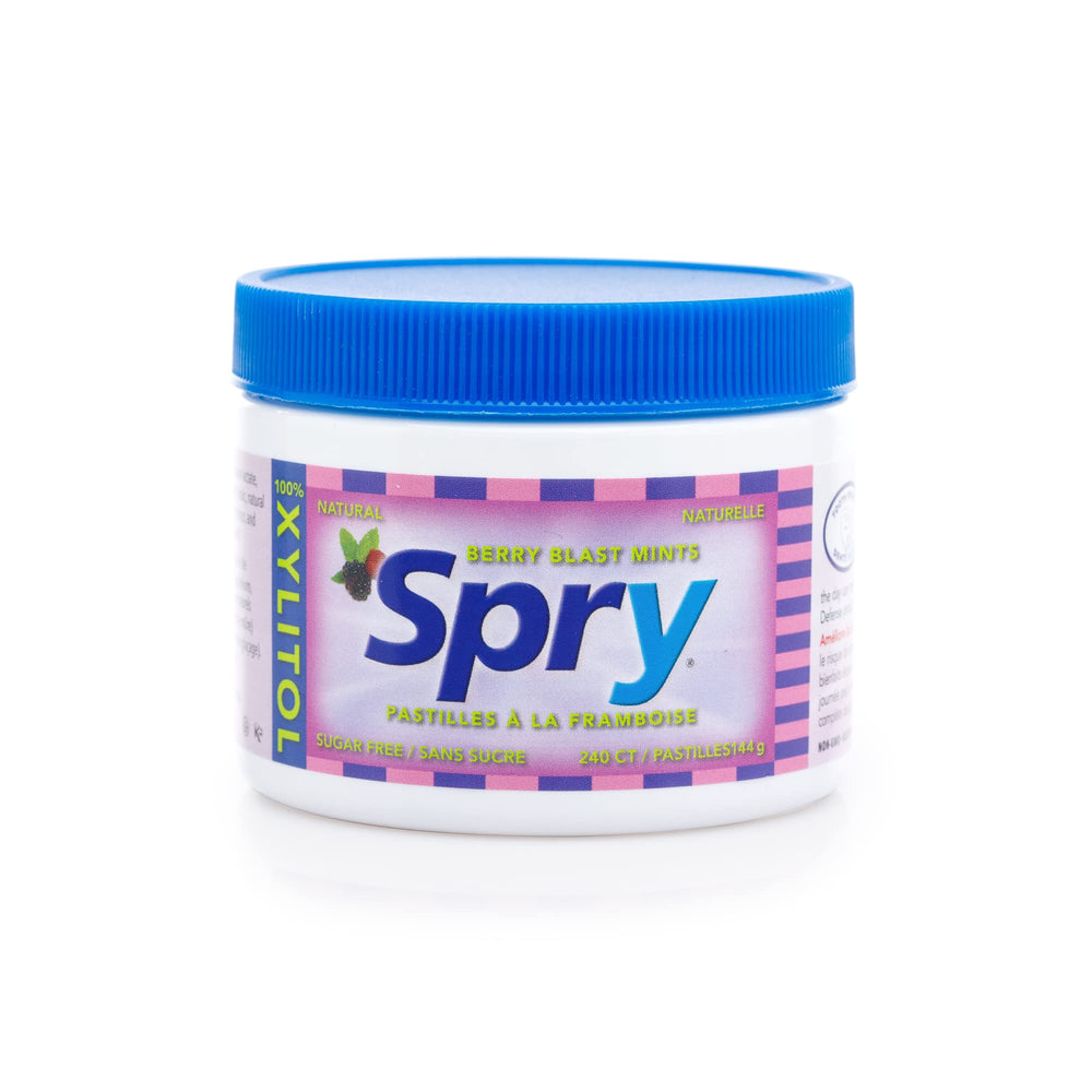Xlear Spry Berry Blast mints in a handbag for dry mouth relief