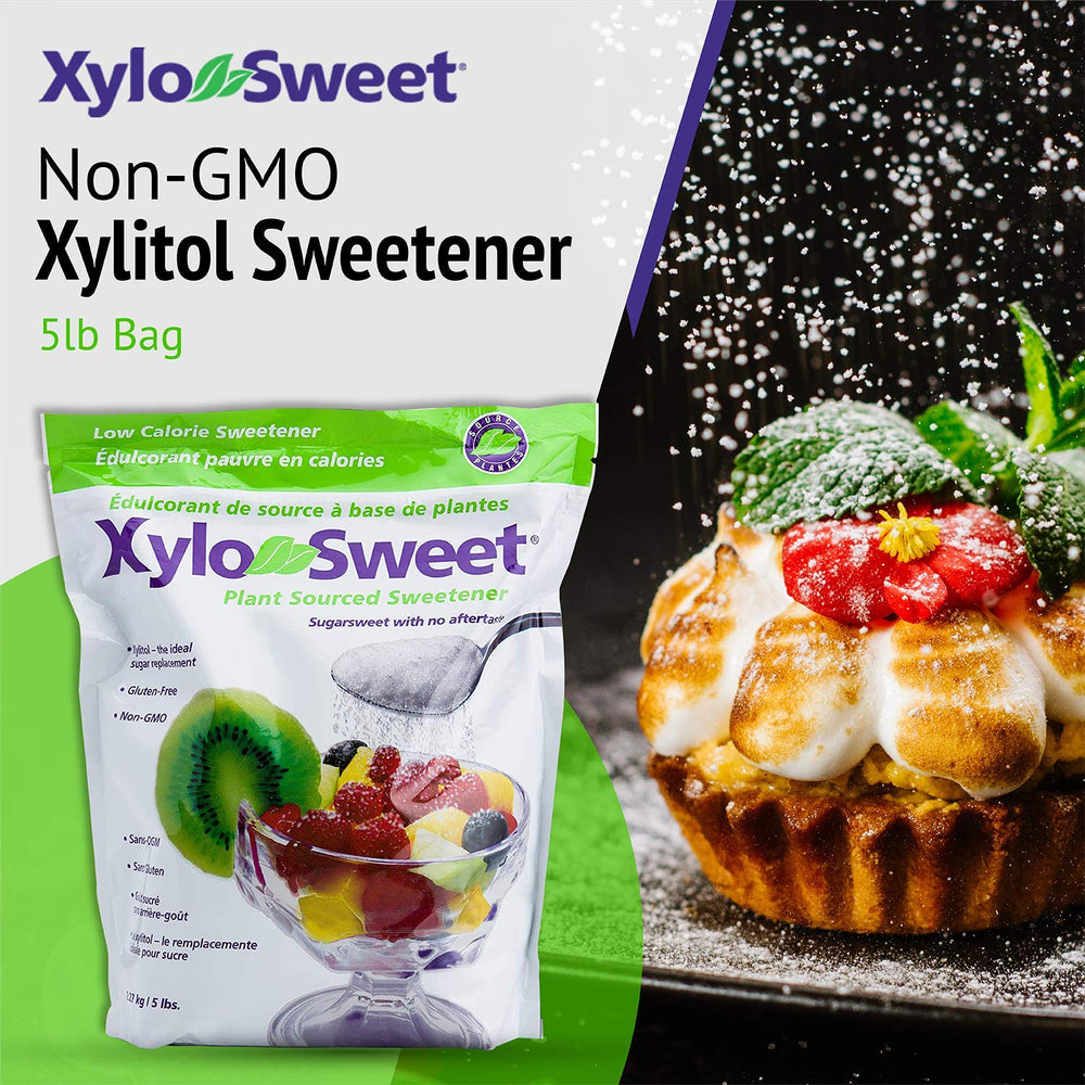 Pourable XyloSweet container showing easy dispensing for recipes