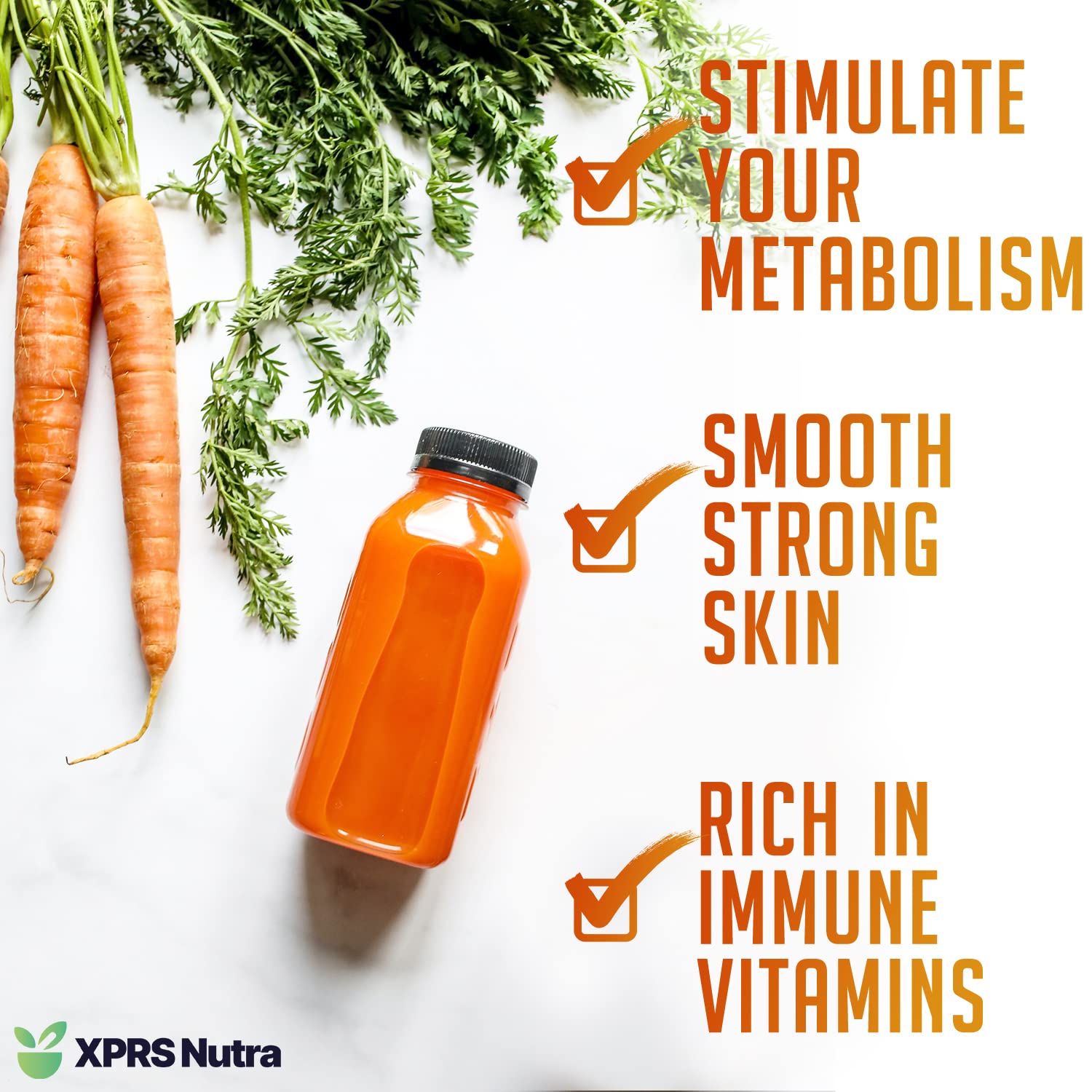 XPRS Nutra carrot powder in shake glass demonstrates easy mixing