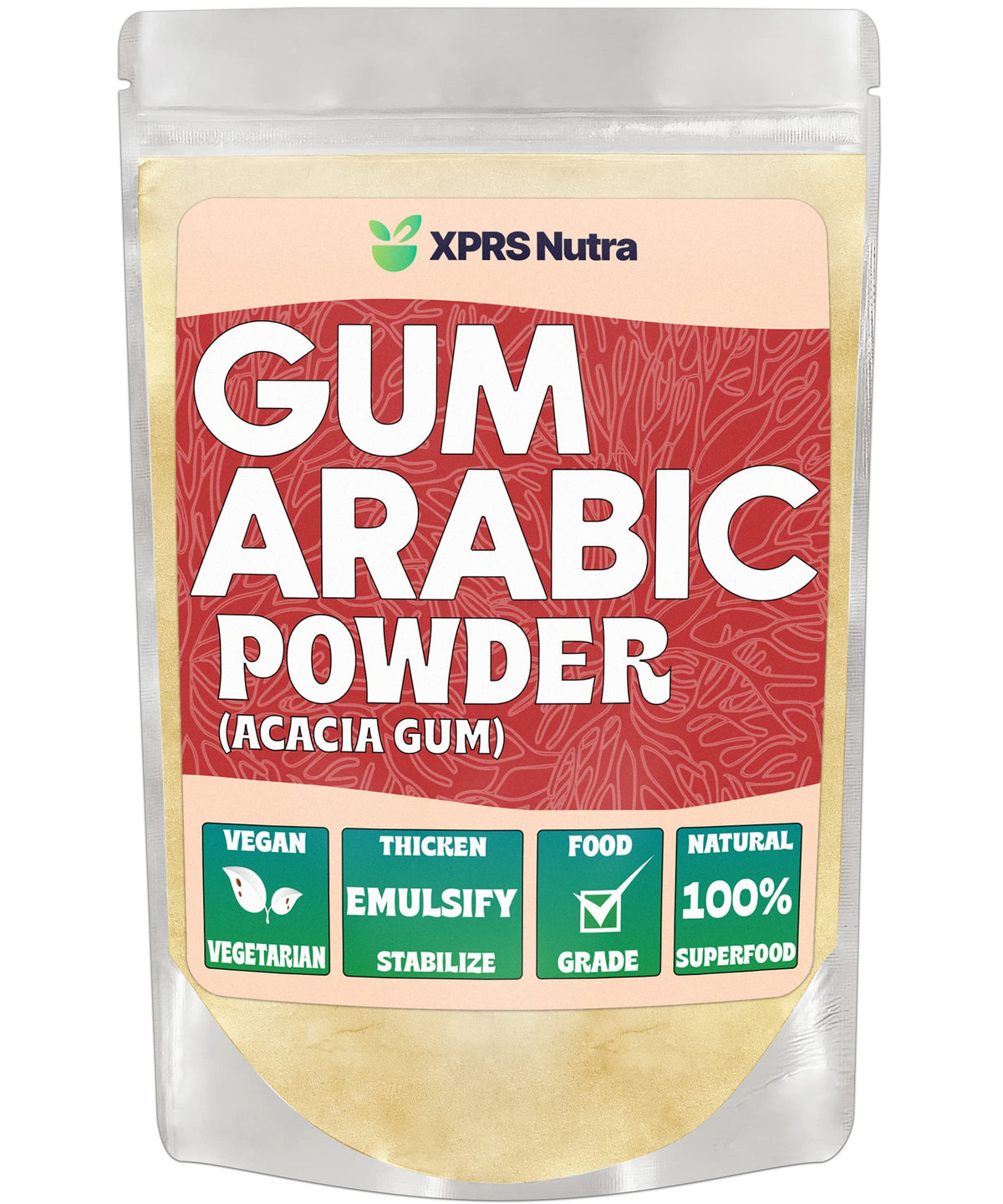 XPRS Nutra Gum Arabic powder in 4oz packaging for easy storage and quick use
