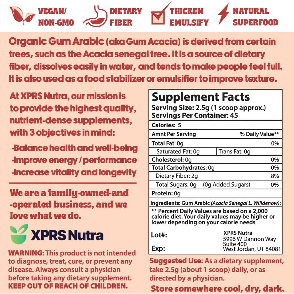 Gom arabic powder dissolving in water for smooth textures featuring XPRS Nutra