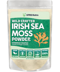 XPRS Nutra Irish Sea Moss Powder canister front view showing pure, mineral-rich powder