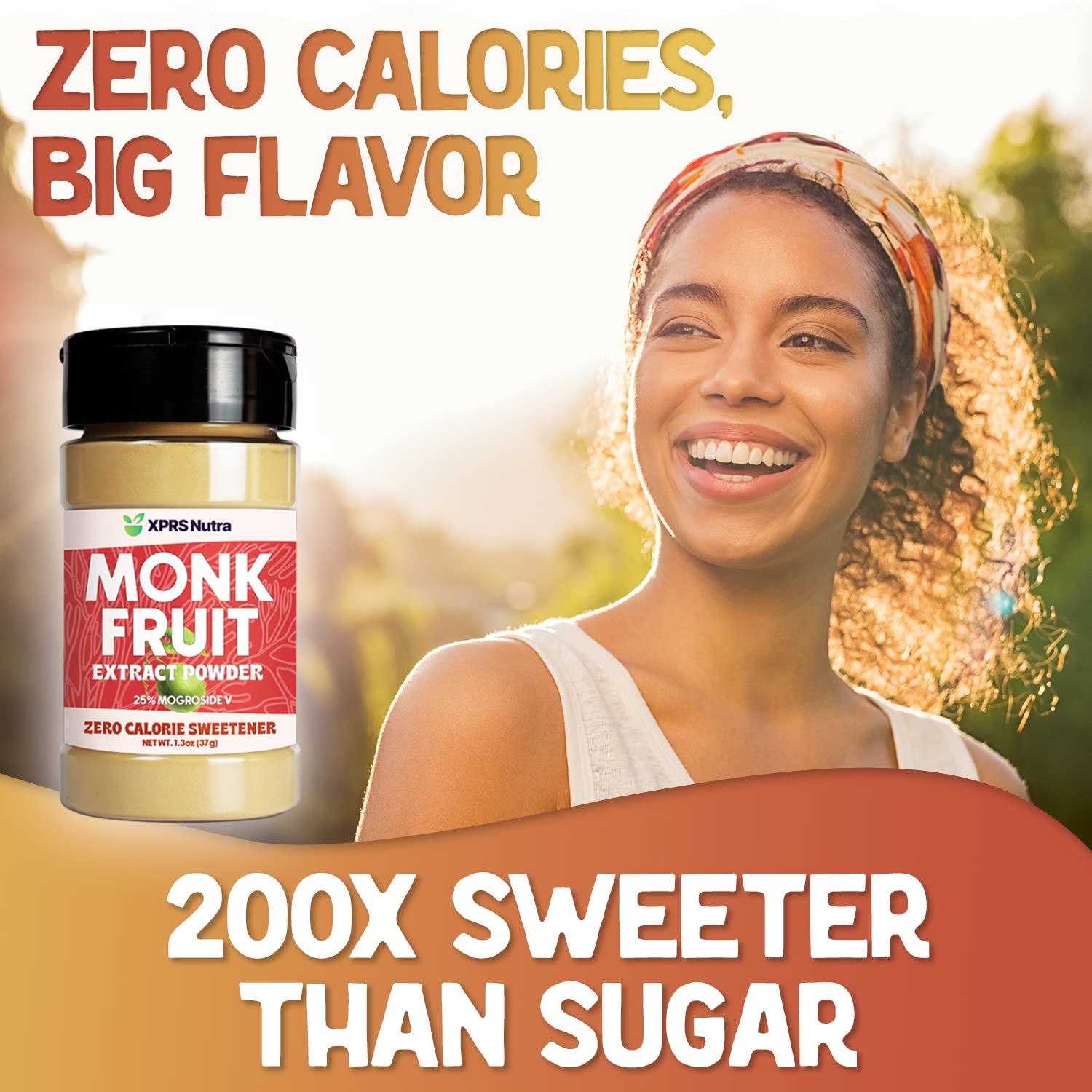 Close-up of XPRS Nutra Monk Fruit Extract Powder highlighting high-purity sweetness.