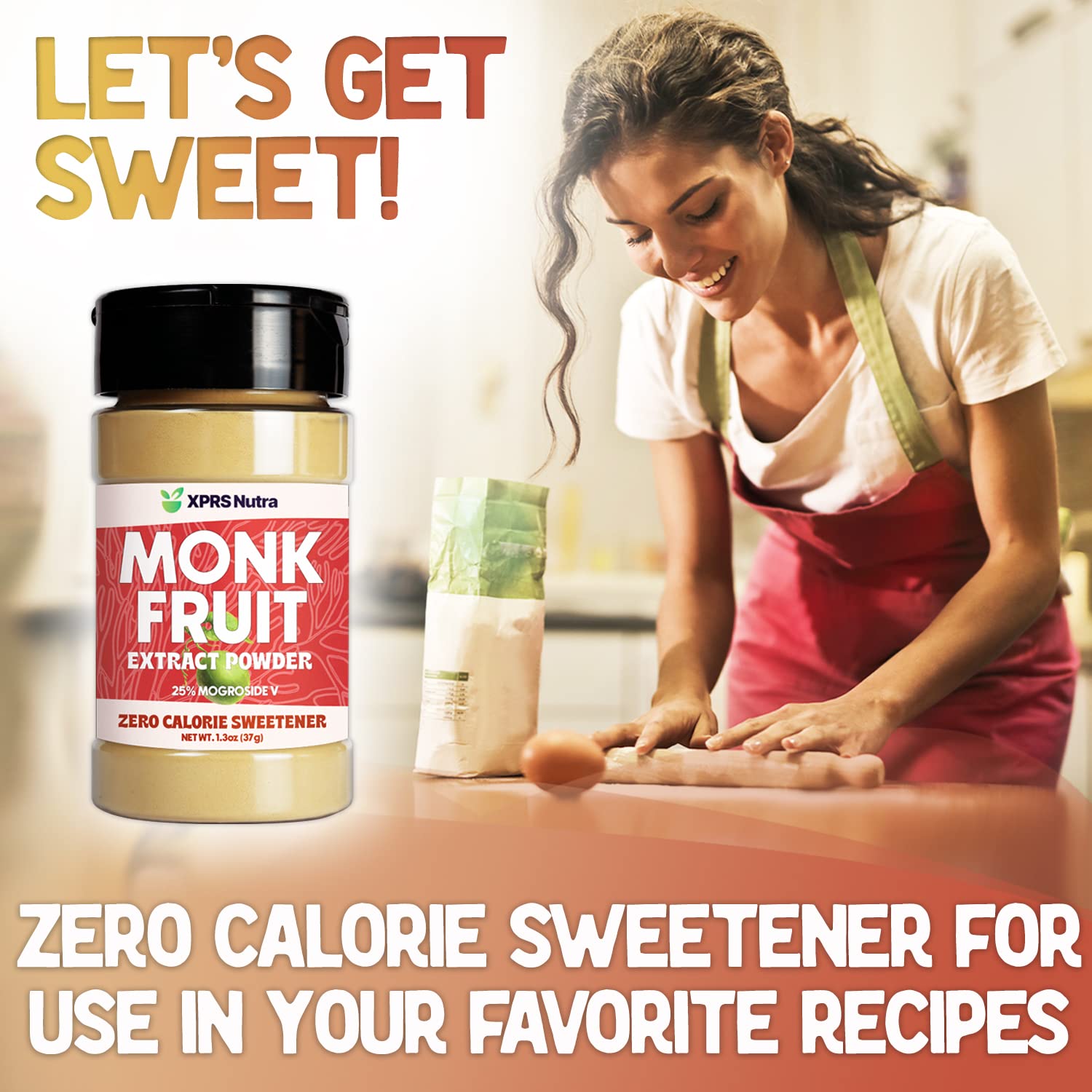XPRS Nutra Monk Fruit Extract Powder in a coffee cup demonstrates keto-friendly sweetness.