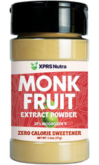 XPRS Nutra Monk Fruit Extract Powder jar for baking and coffee sweetness.