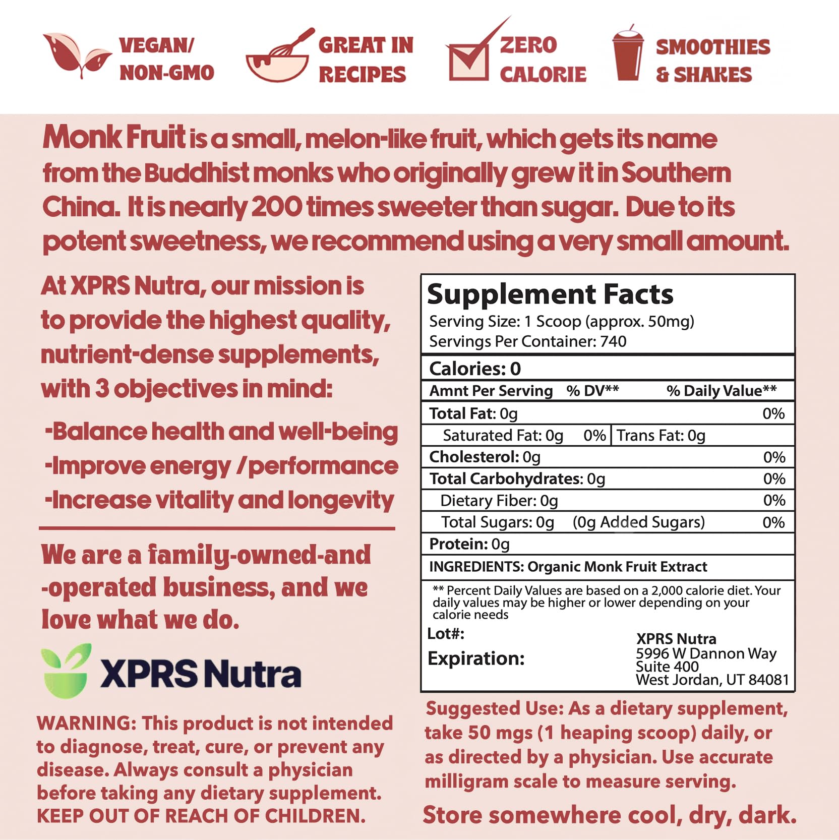 Scoop of XPRS Nutra Monk Fruit Extract Powder for precise low-carb measurements.
