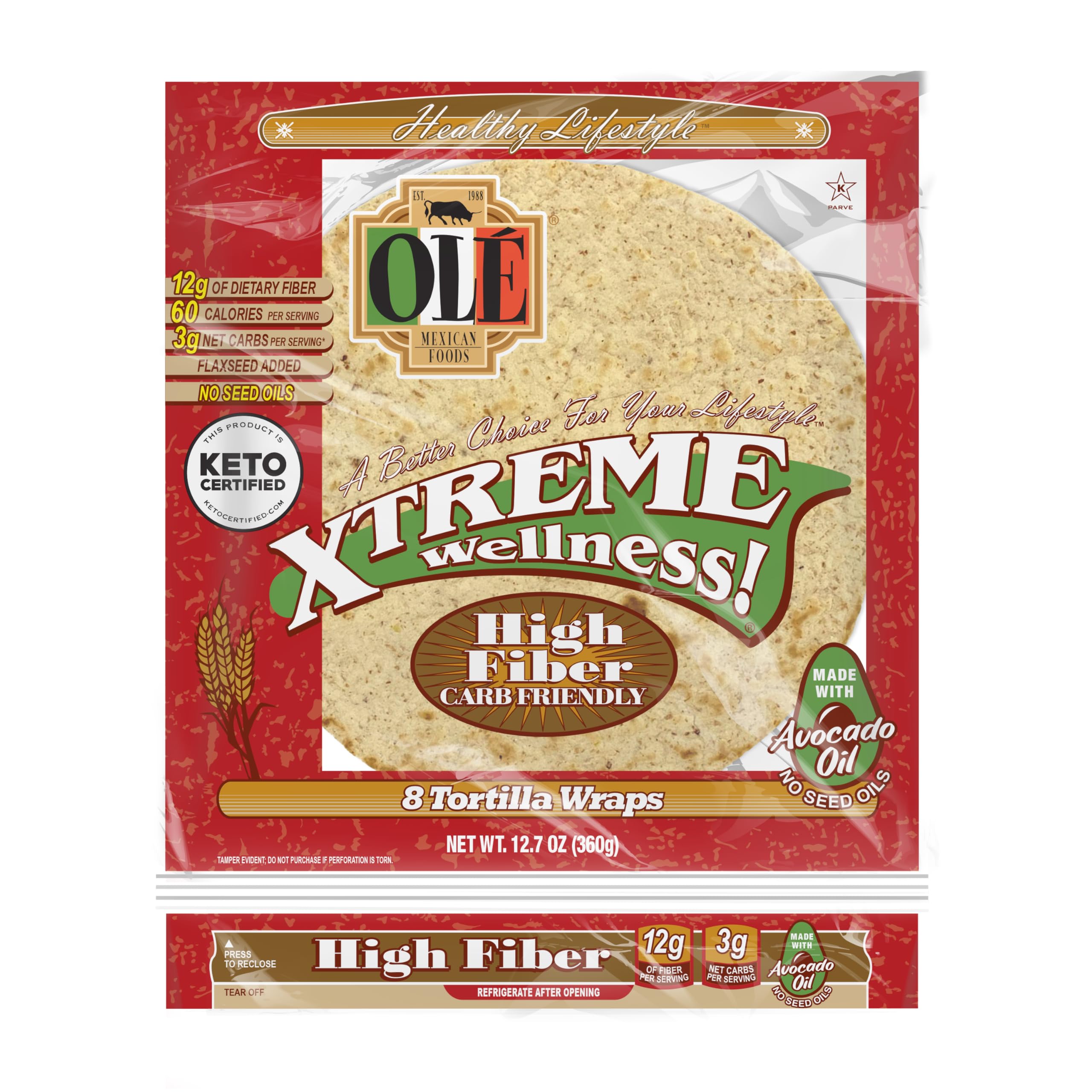 Xtreme Wellness High Fiber tortilla with avocado oil for fiber-rich meals