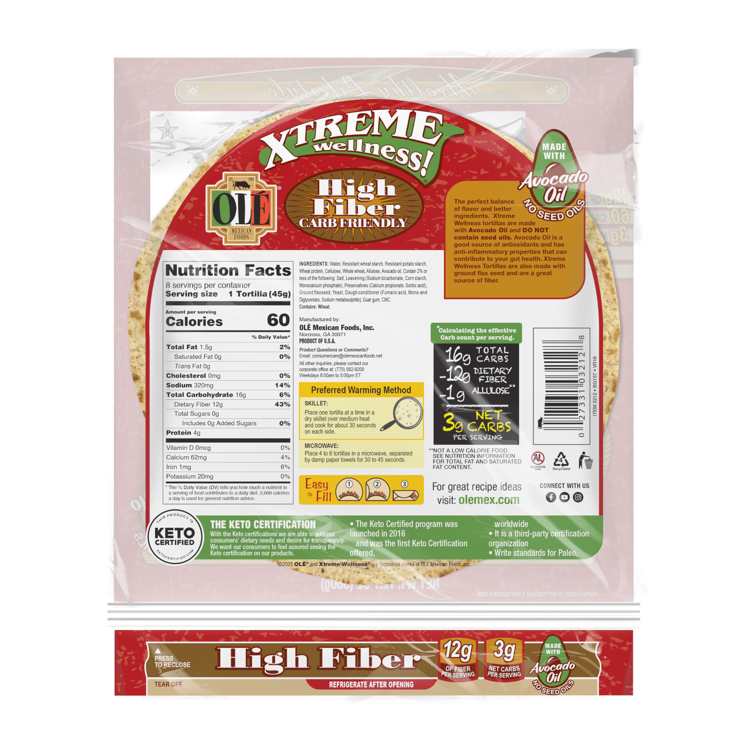 Xtreme Wellness High Fiber tortilla with flaxseed adds texture and fiber