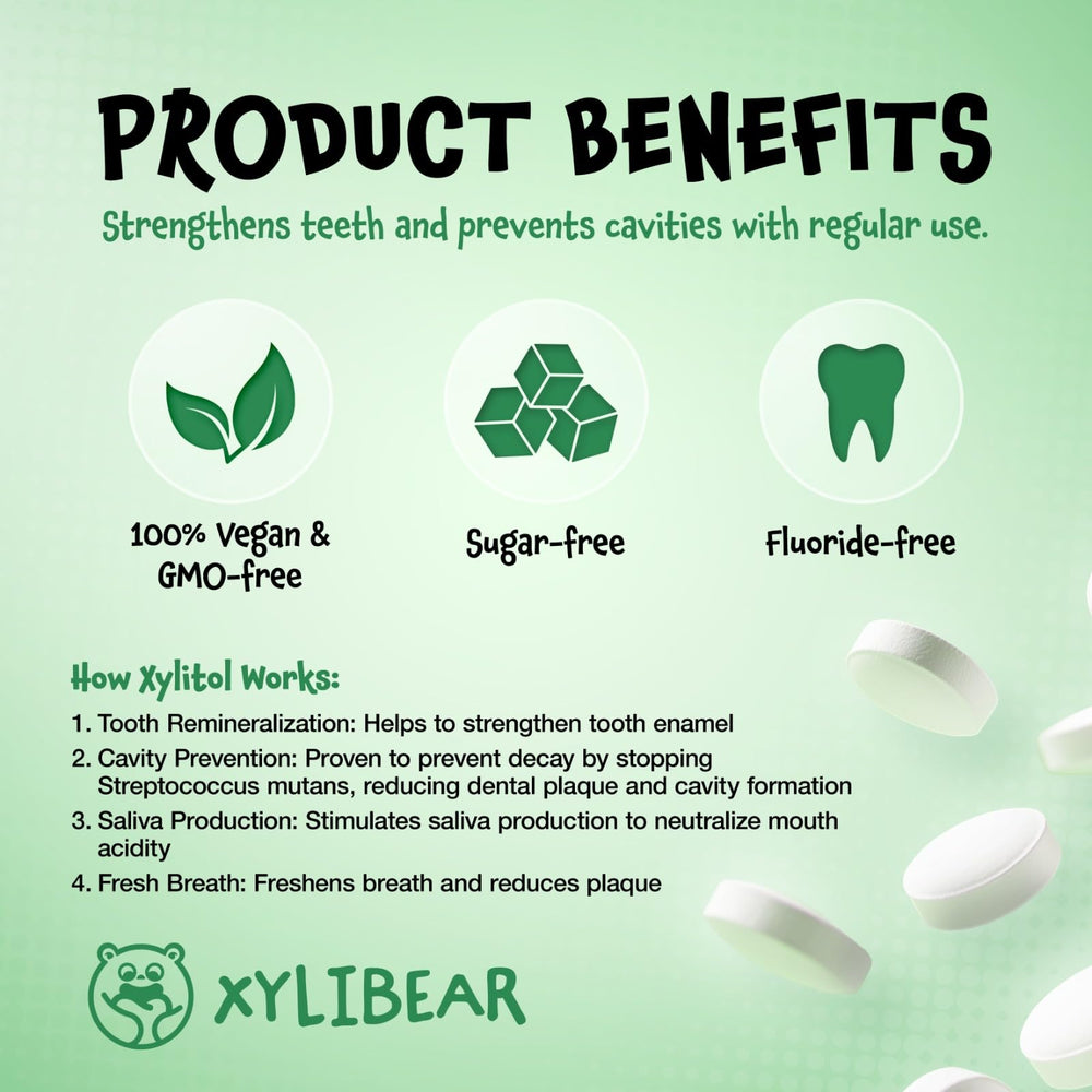 XyliBear ingredients label highlighting natural xylitol and plant sources.