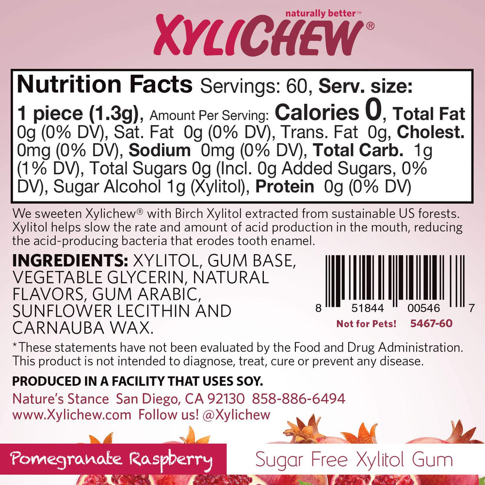 Xylichew Pomegranate Raspberry gum daily-use pack ready for travel.