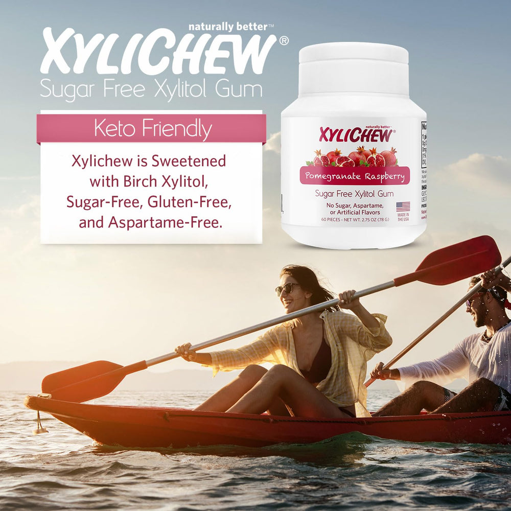 Xylichew Pomegranate Raspberry gum unwrapped shows on the go dry mouth relief.