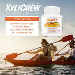 Close-up of Xylichew gum piece highlighting birch xylitol sweetness for a clean, sugar-free chew