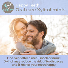 Xylify Happy Teeth mint dissolving on tongue after a meal