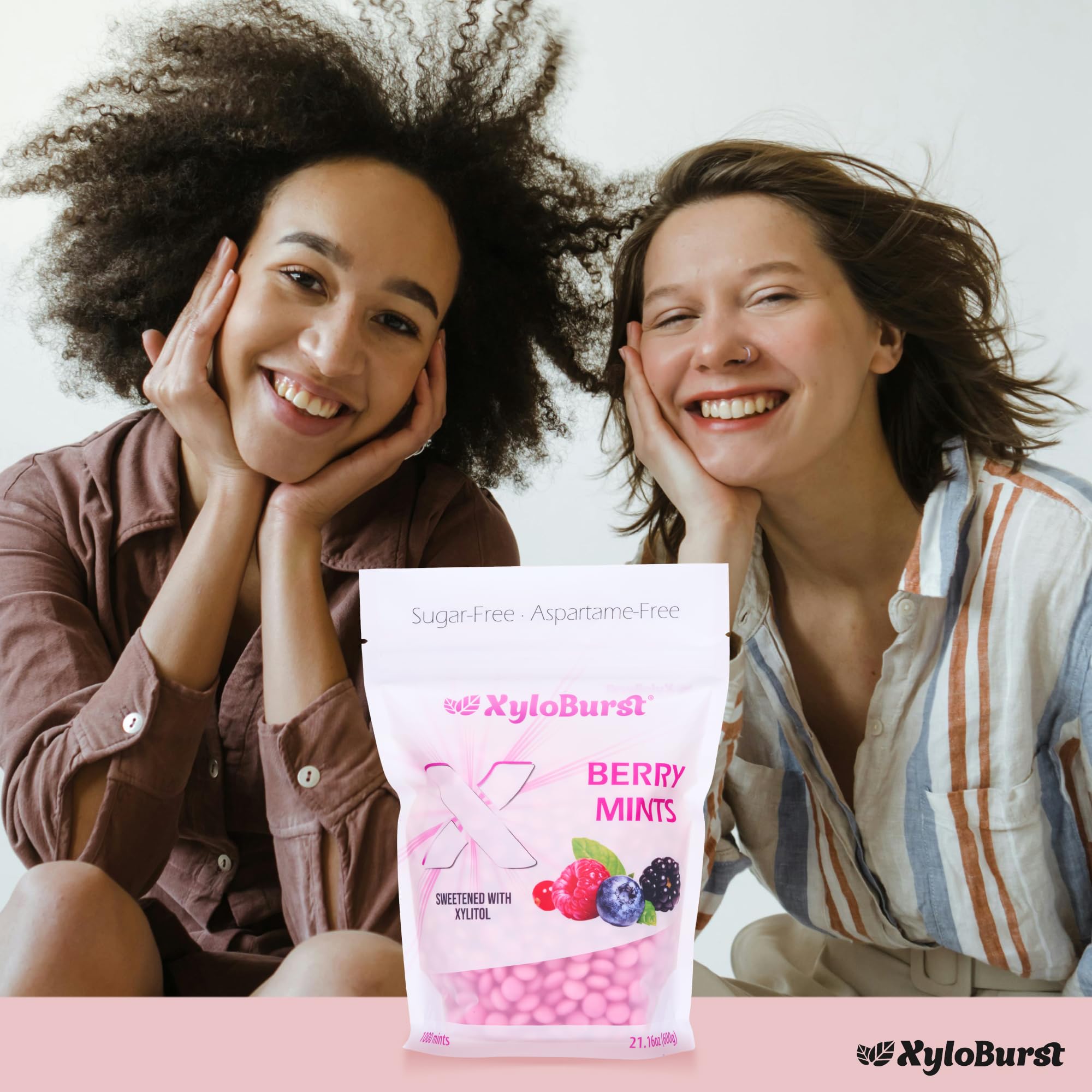 XyloBurst Berry Mints ingredients label emphasizing gluten-free and non-GMO