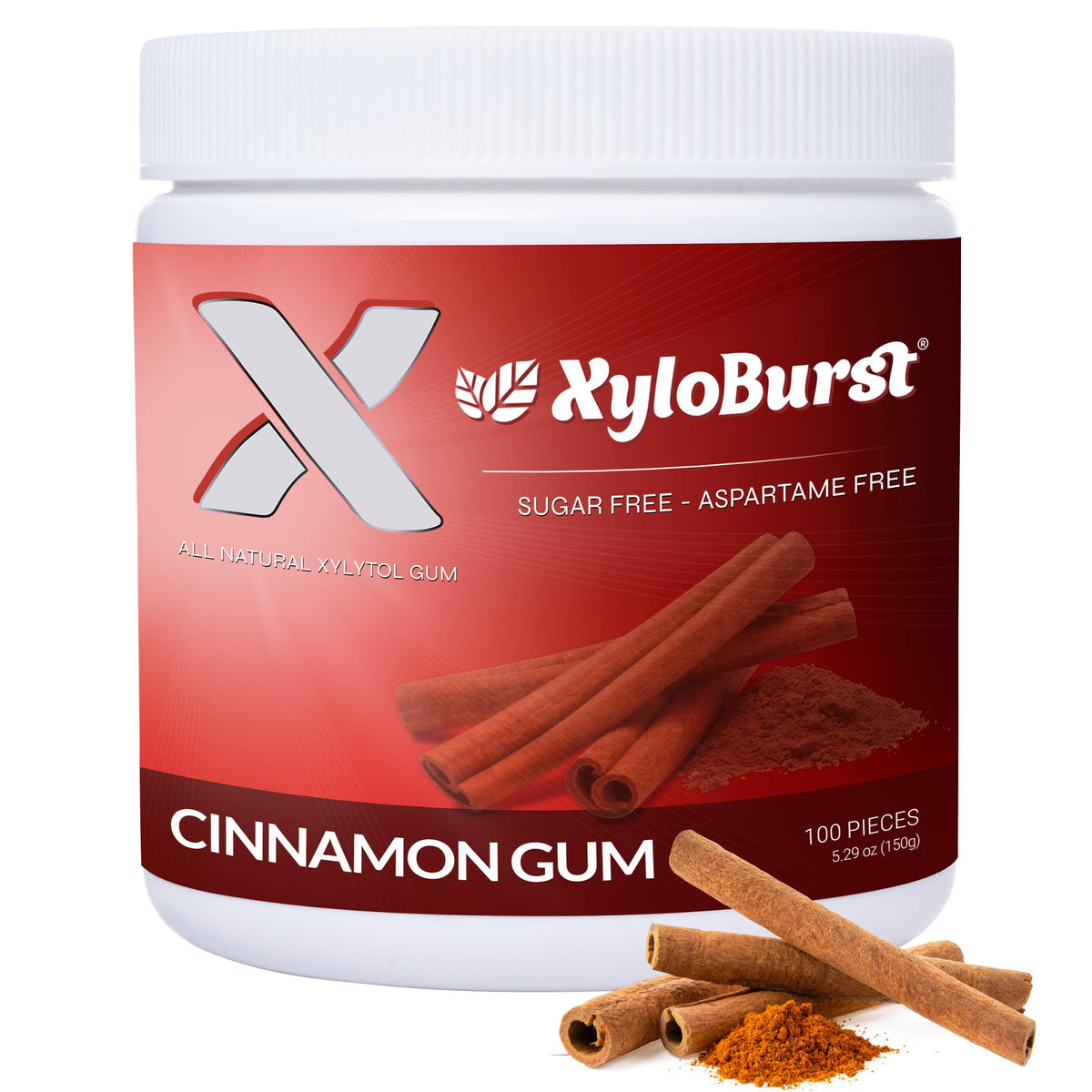 Xyloburst gum jar front view showing 100 pieces for daily freshness.