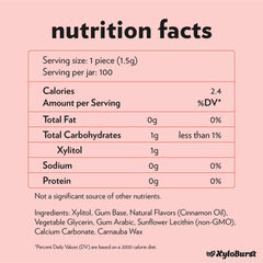 Xyloburst gum jar label closeup highlighting gluten-free, keto-friendly formula.
