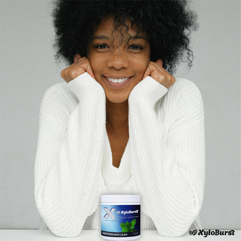 XyloBurst gum on-the-go pack offers portable peppermint freshness.