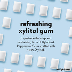 XyloBurst gum packaging close-up highlights sugar-free, aspartame-free formulation.