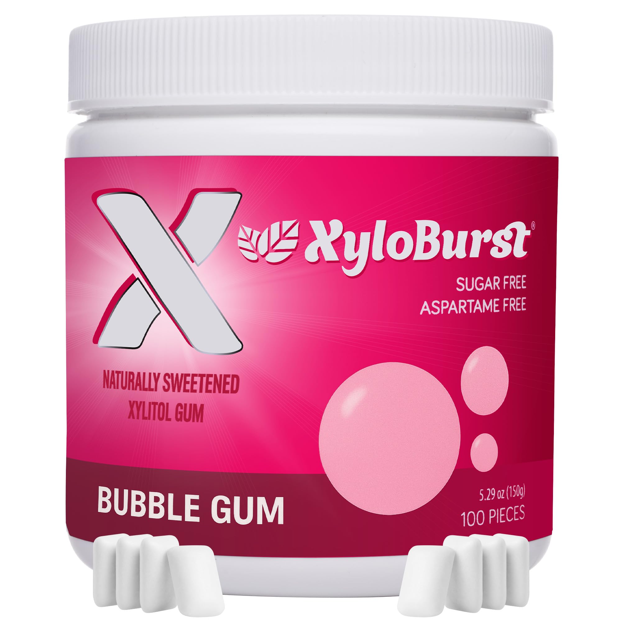 XyloBurst peppermint gum jar for on-the-go fresh breath.