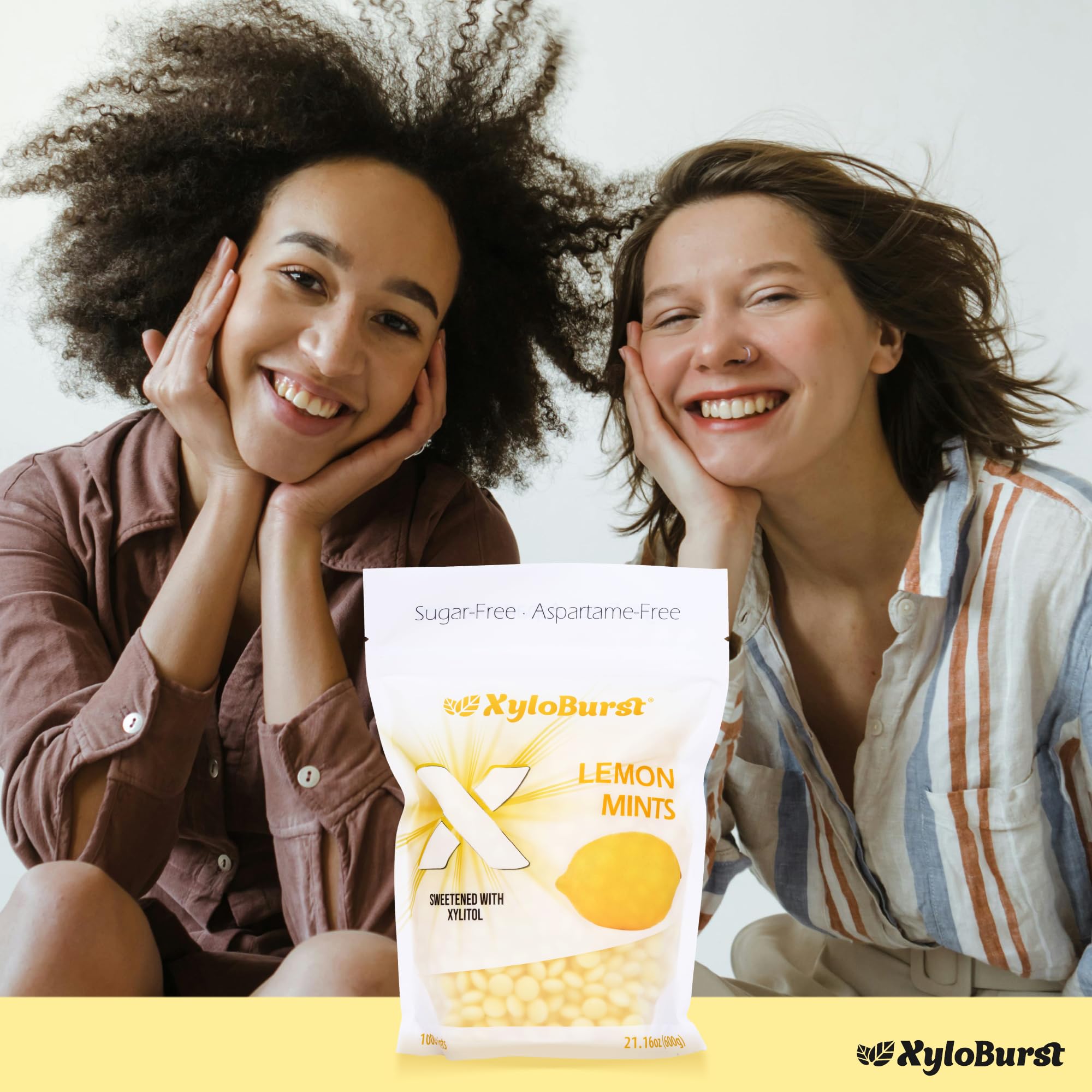 Xyloburst Lemon Mints ingredient panel with natural flavors.