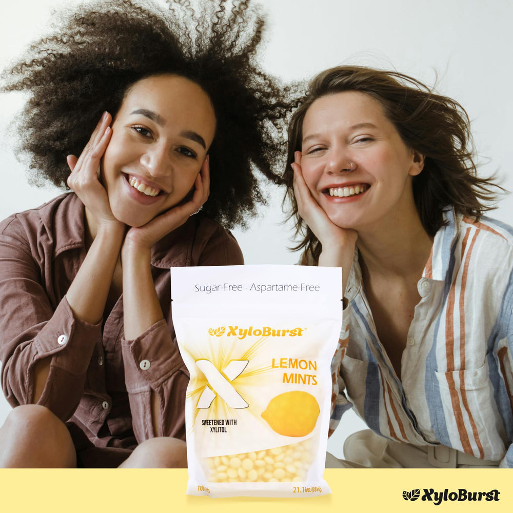 Xyloburst Lemon Mints ingredient panel with natural flavors.