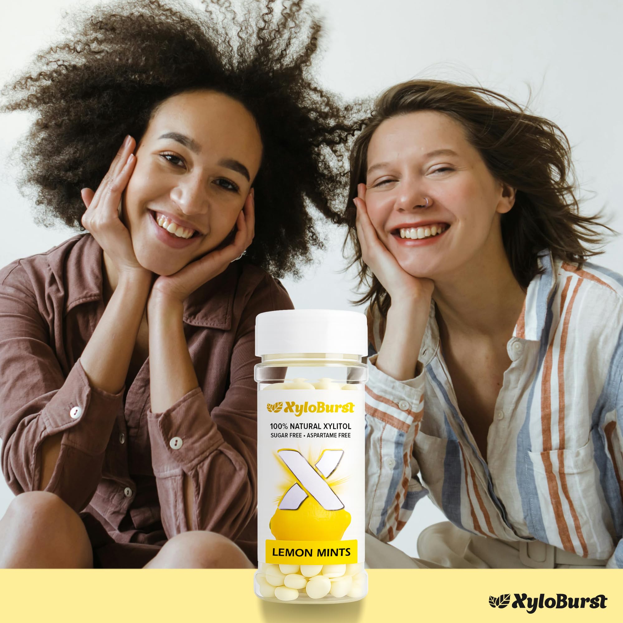 XyloBurst mint texture closeup reveals smooth, sugar-free bite