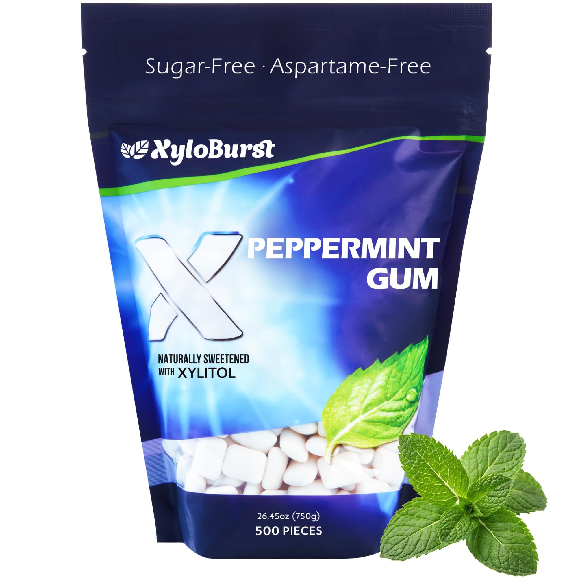 XyloBurst Peppermint gum 500-count bag for fresh breath on the go