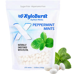 Xyloburst peppermint mints bottle for quick breath refresh.