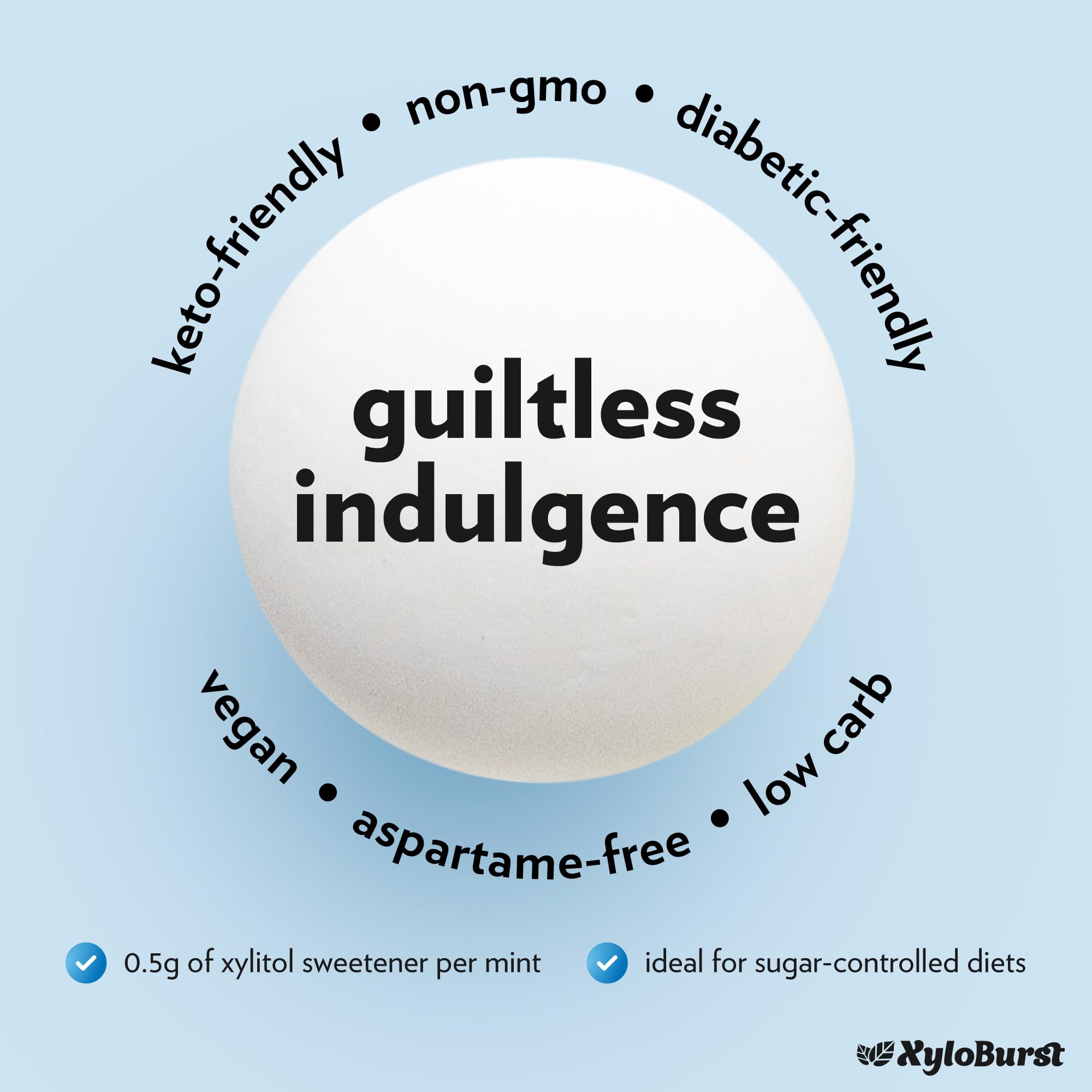 Xyloburst vegan keto-friendly badge signals diet-friendly mint.
