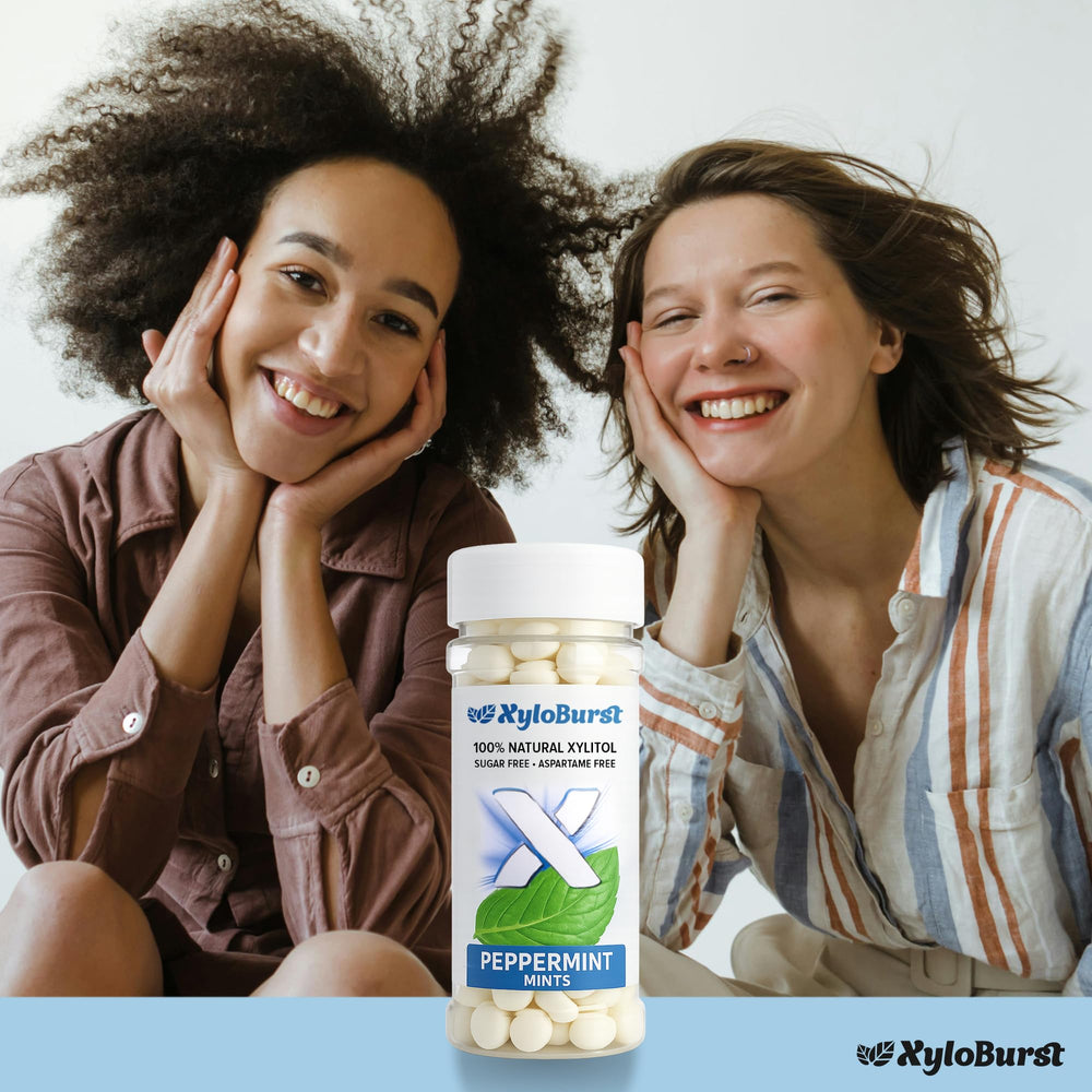 XyloBurst mints in Peppermint, Lemon, Berry, Cinnamon offer varied breath-freshening options