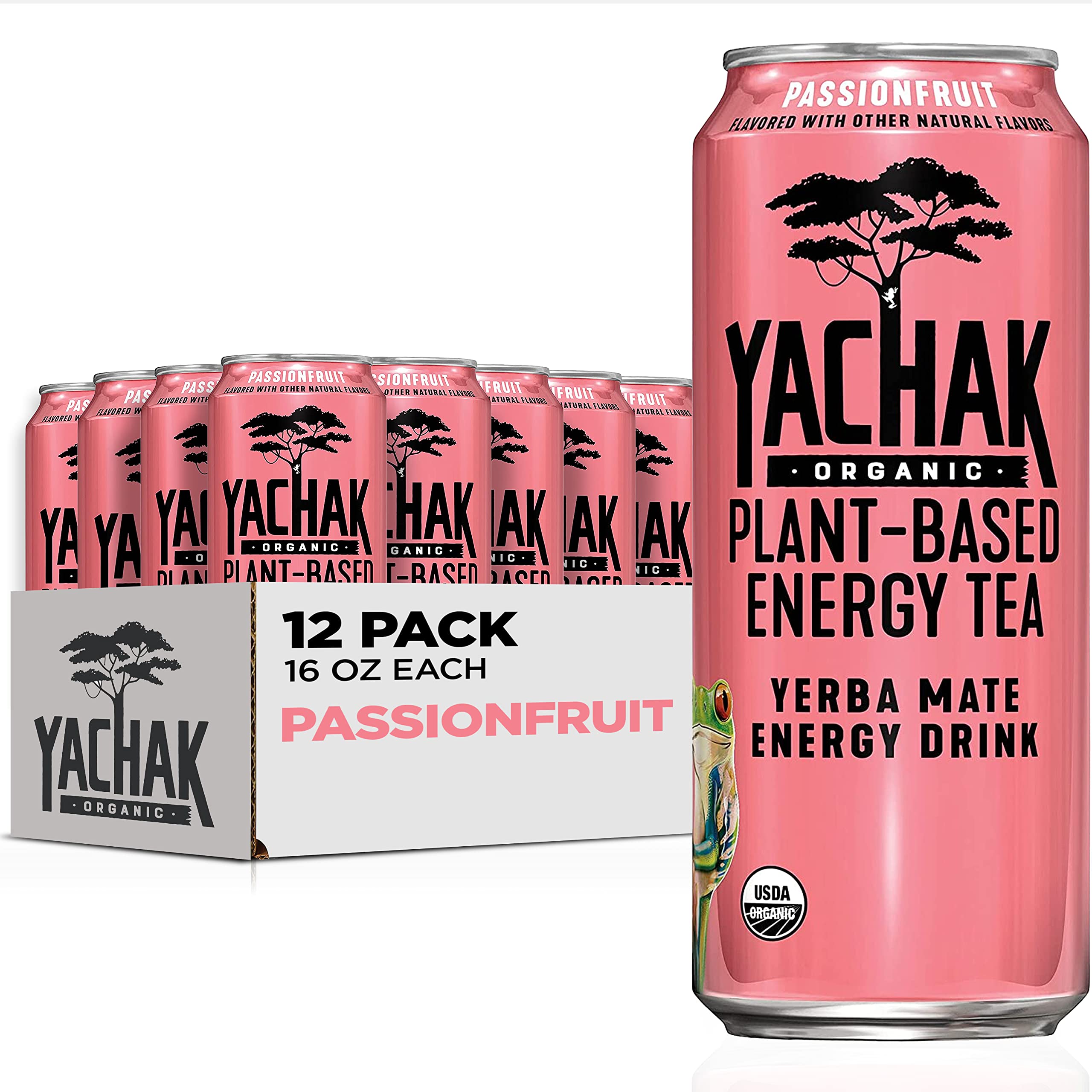 Yachak Passionfruit Yerba Mate can front with bold energy and label details