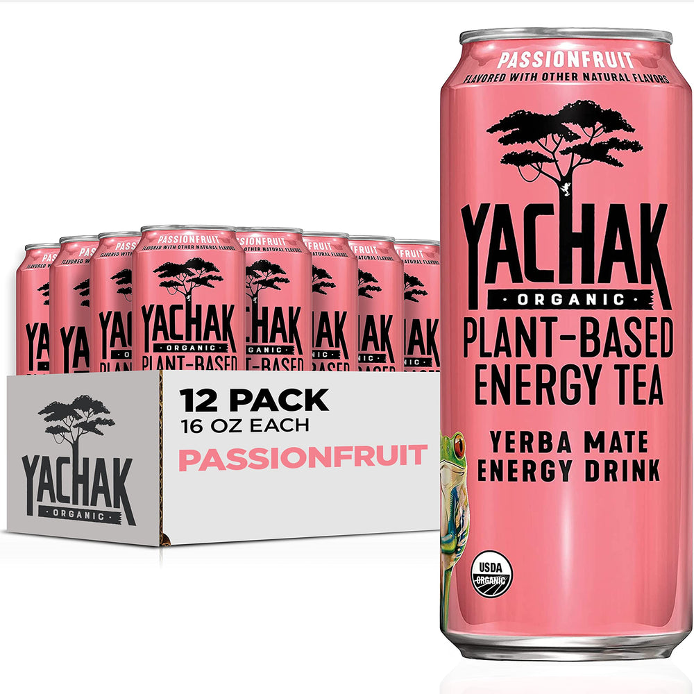 Yachak Passionfruit Yerba Mate can front with bold energy and label details