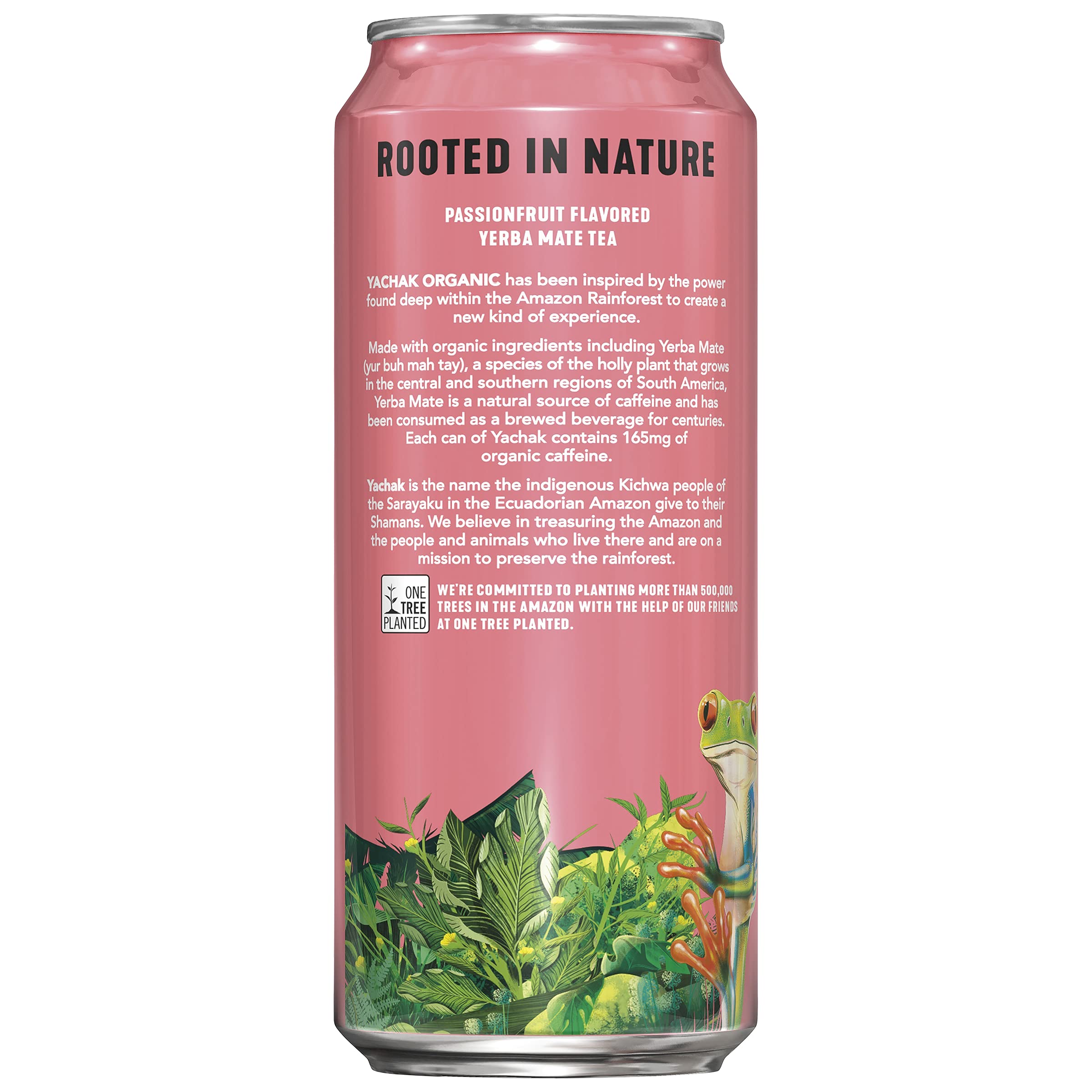 Yachak Passionfruit Yerba Mate can side view highlighting flavor and packaging