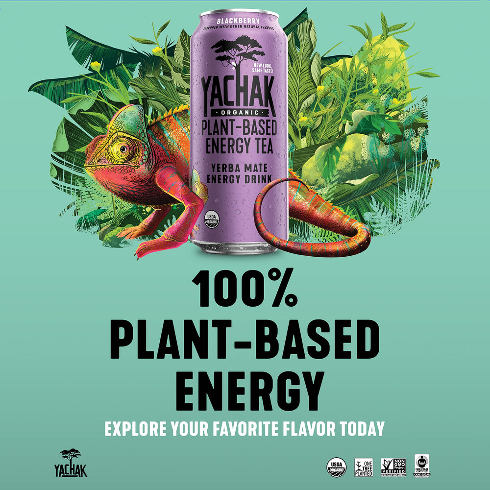 Yachak Yerba Mate Blackberry glass serving, enjoyed chilled or over ice.