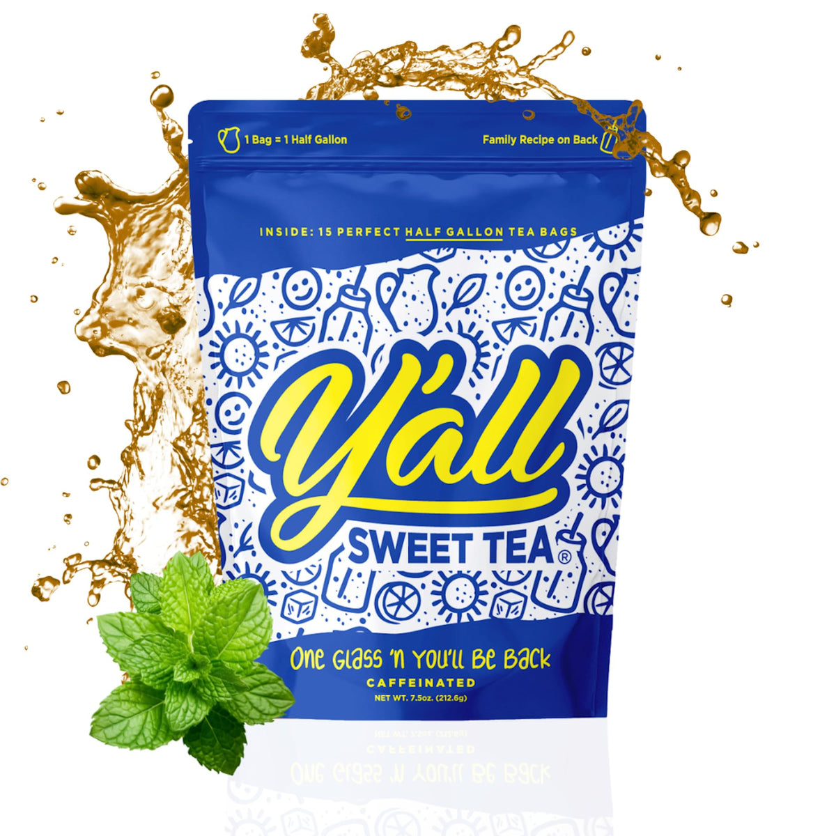 Y'all Sweet Tea half-gallon tea bags ready for quick gatherings.